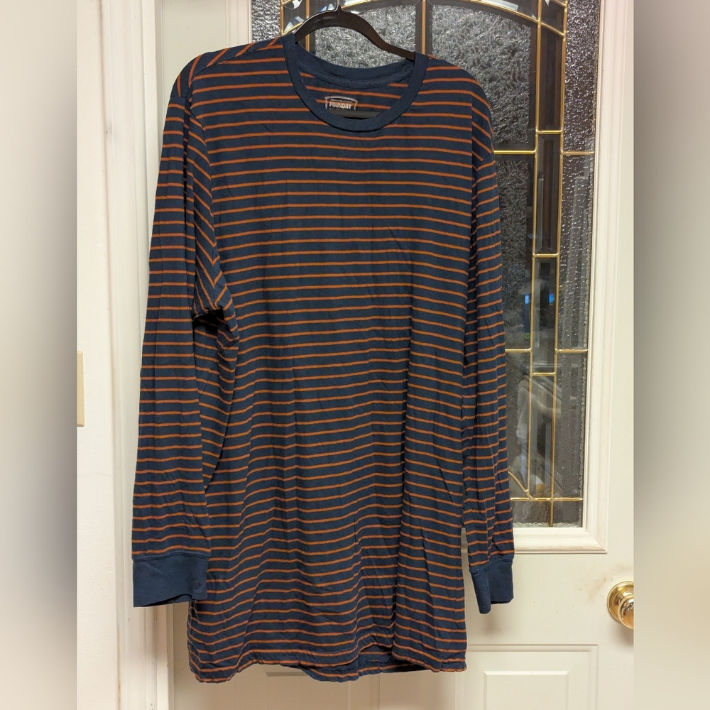 S433 The Foundry Supply Co. Blue and Orange Striped Shirt